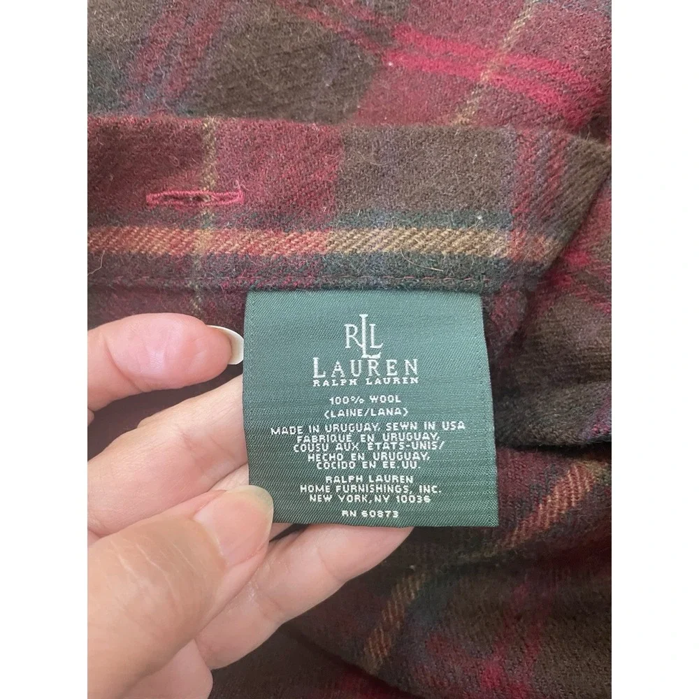 Vtg Pr  Ralph Lauren  100% Wool Tartan Plaid Euro Pillow Shams Burgundy Green